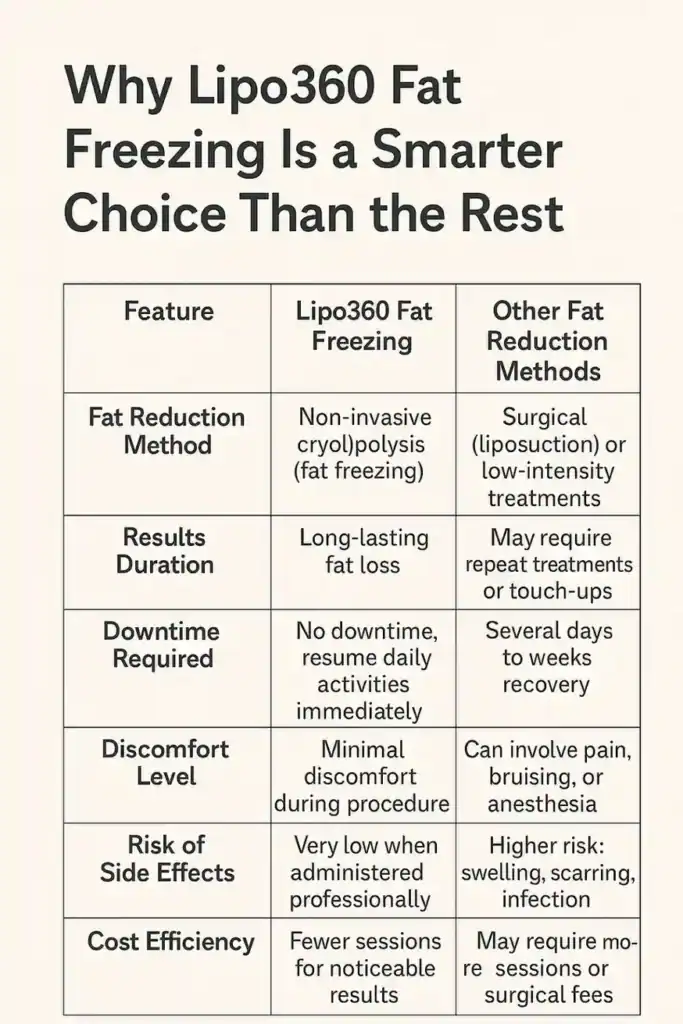 Is it possible to permanently freeze fat cells? 2 Table showing benefits of fat freezing to remove fat cells Crawley from Lipo 360