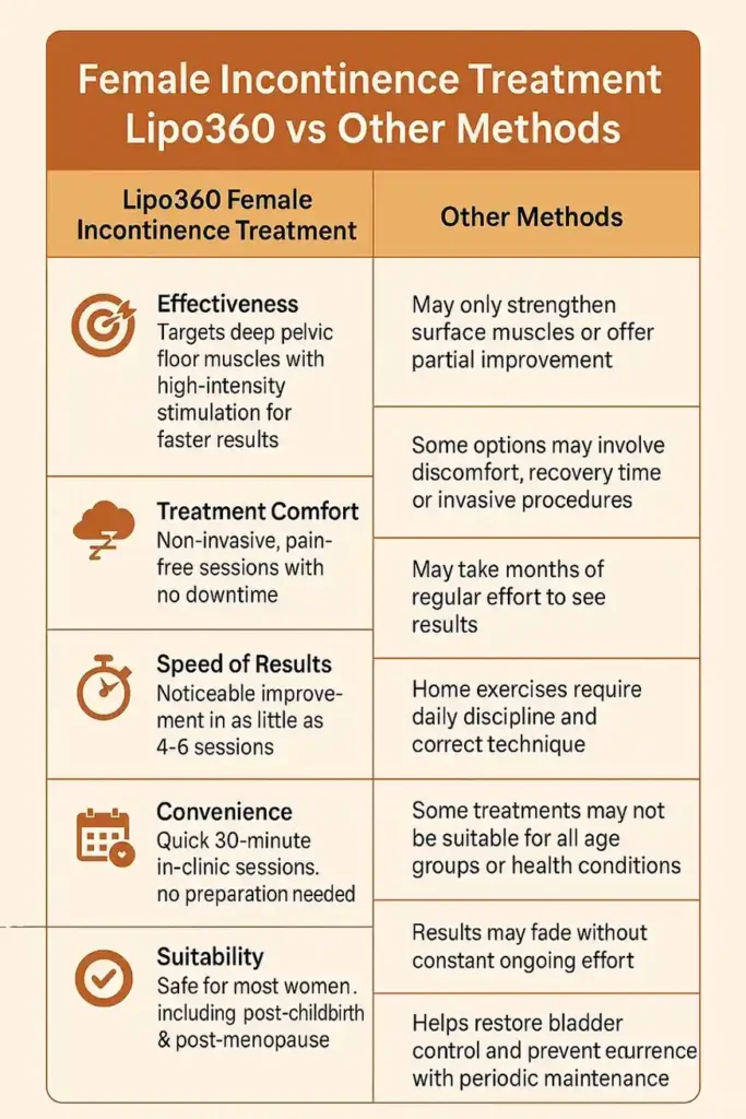 Comprehensive Guide To Female Incontinence Treatment Options 1 Table showing benefits of incontinence treatment Crawley